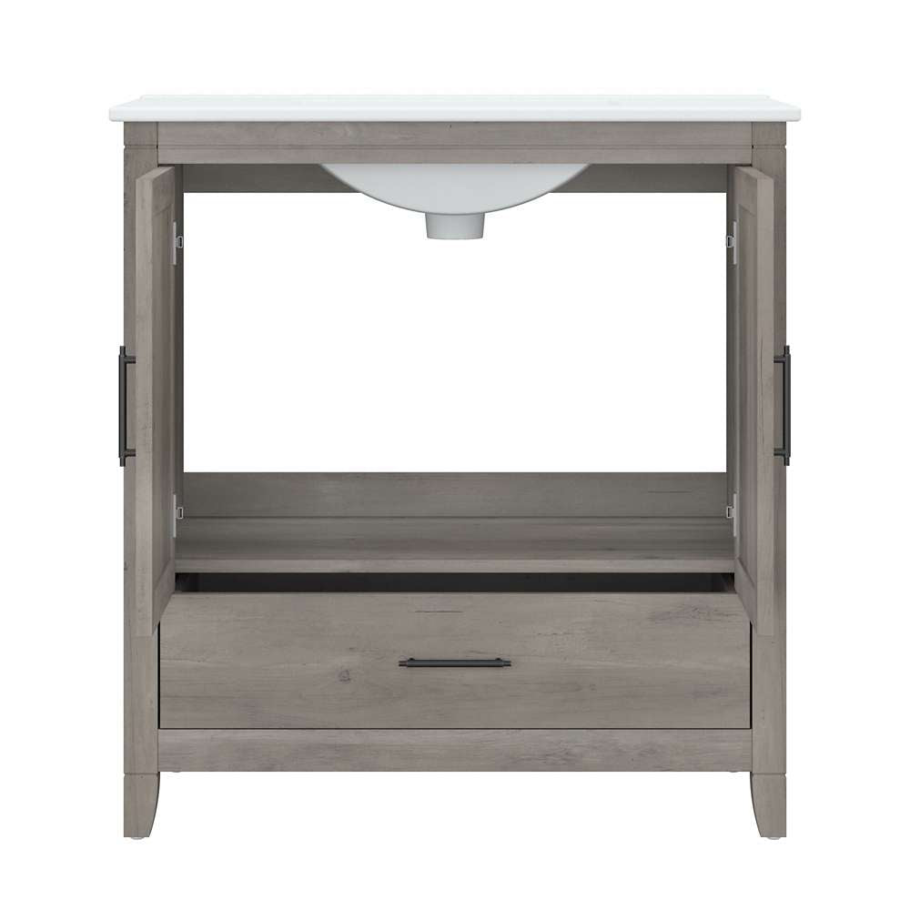 Bush Furniture - Key West 32W Bathroom Vanity Sink with Mirror and Over Toilet Storage Cabinet in Driftwood Gray - KWS032DG veiw 5