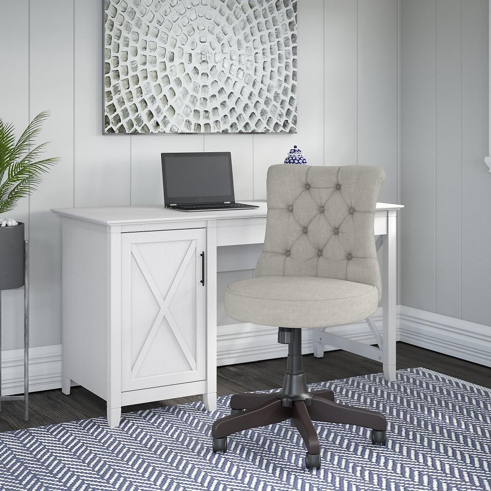 Bush Furniture - Key West 54W Computer Desk with Storage and Mid Back Tufted Office Chair in Pure White Oak - KWS020WT veiw 5