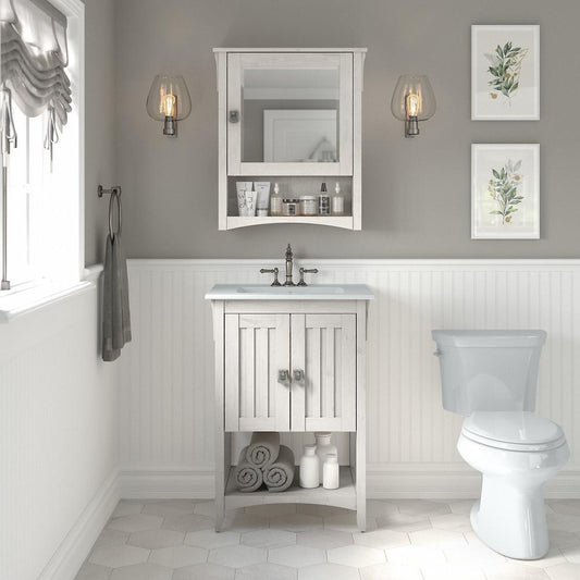 Bush Furniture - Salinas 24W Bathroom Vanity Sink and Medicine Cabinet with Mirror in Linen White Oak - SAL018LW veiw 2