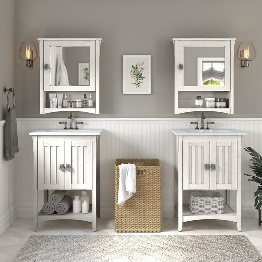 Bush Furniture - Salinas 48W Double Vanity Set with Sinks and Medicine Cabinets in Linen White Oak - SAL032LW veiw 2