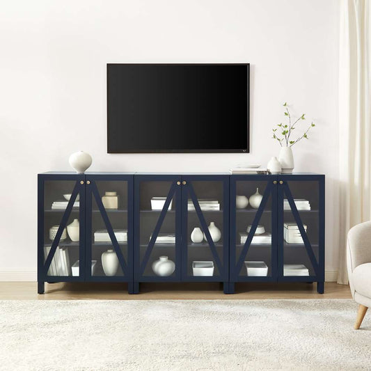 Crosley Furniture Cassai 3Pc Media Storage Cabinet Set Navy - 3 Storage Pantries - KF13134NV veiw 2