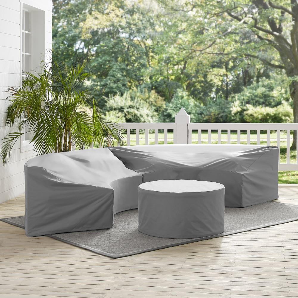 Crosley Furniture - Catalina 3 Piece Furniture Cover Set Gray - 2 Round Sectional Sofas And Coffee Table - MO75015-GY veiw 4
