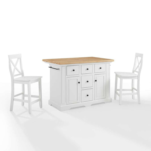 Crosley Furniture - Julia Wood Top Island W/X-Back Stools White/White - Island & 2 Stools - KF30067WH-WH veiw 2