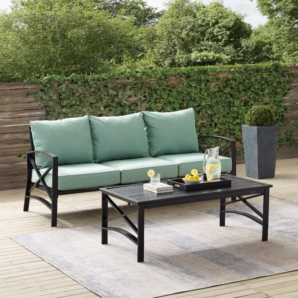 Crosley Furniture - Kaplan 2 Piece Outdoor Sofa Set Mist/Oil Rubbed Bronze - Sofa & Coffee Table - KO60029BZ-MI veiw 8