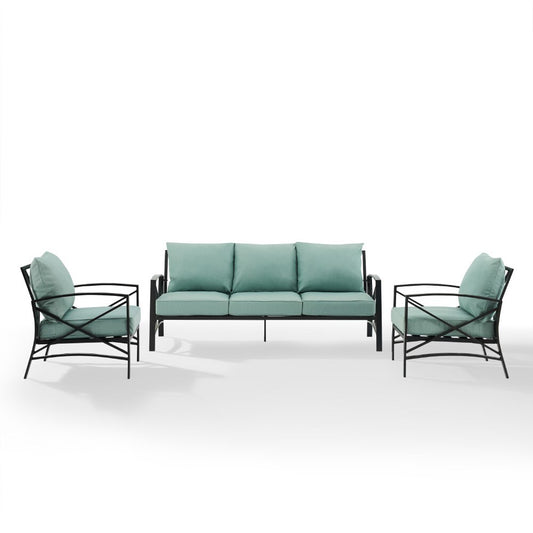 Crosley Furniture - Kaplan 3 Piece Outdoor Sofa Set Mist/Oil Rubbed Bronze - Sofa & 2 Arm Chairs - KO60030BZ-MI veiw 2