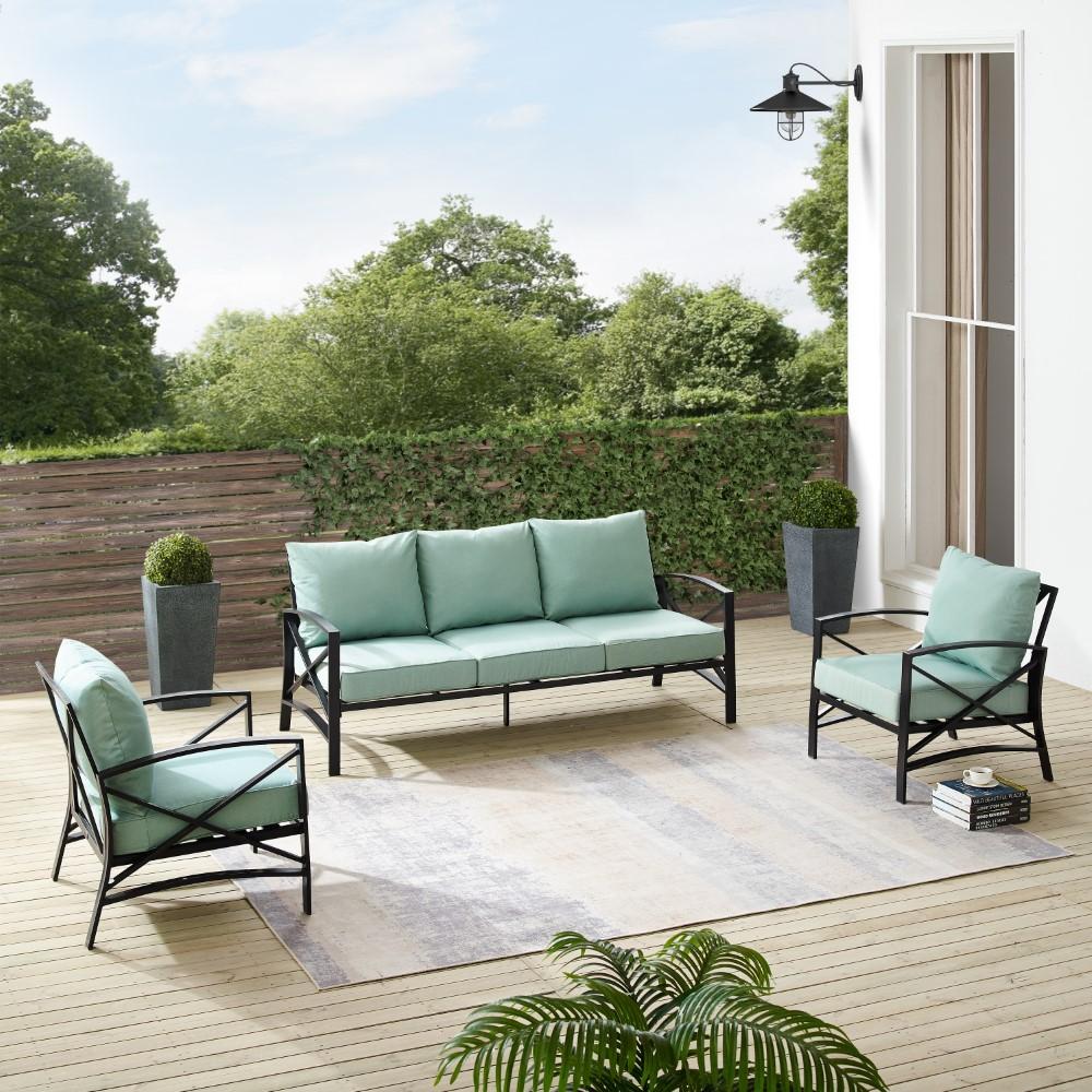 Crosley Furniture - Kaplan 3 Piece Outdoor Sofa Set Mist/Oil Rubbed Bronze - Sofa & 2 Arm Chairs - KO60030BZ-MI veiw 8