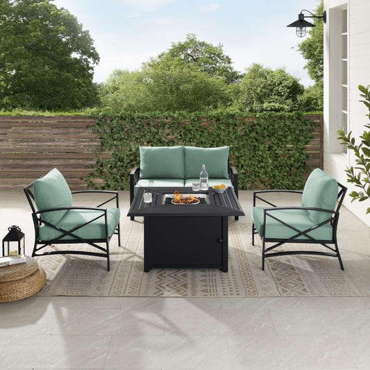 Crosley Furniture - Kaplan 4Pc Outdoor Metal Conversation Set W-Fire Table Mist-Oil Rubbed Bronze - Loveseat, Dante Fire Table, and 2 Arm Chairs - KO60037BZ-MI veiw 2