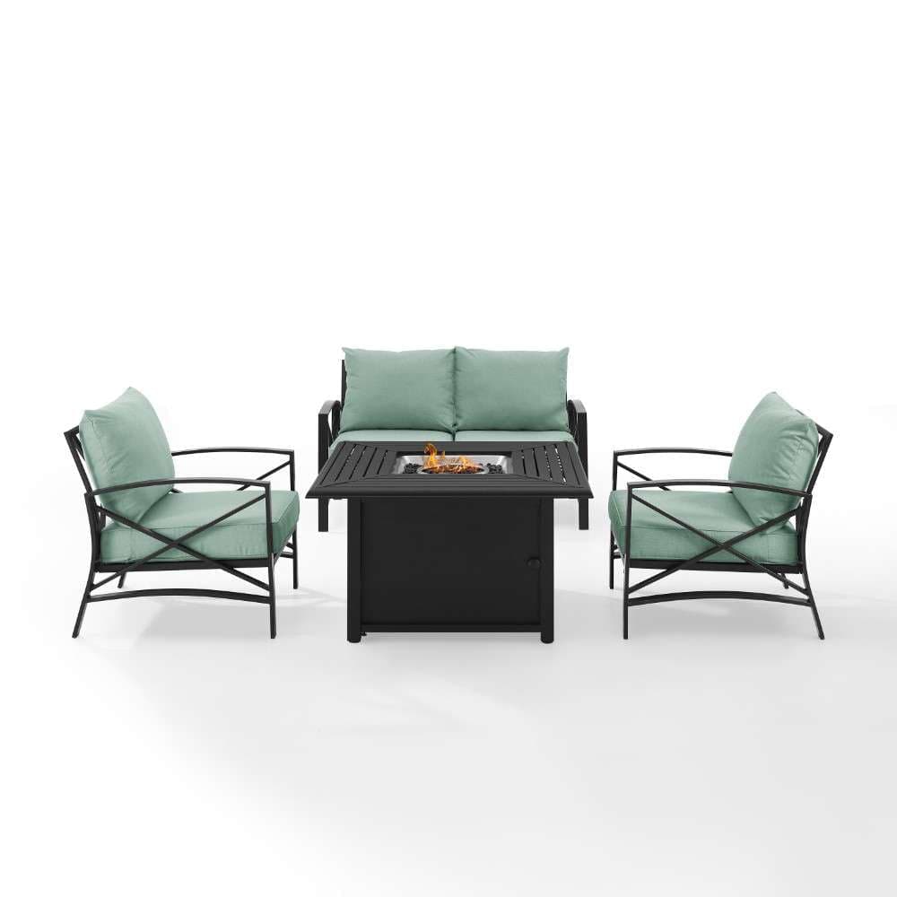 Crosley Furniture - Kaplan 4Pc Outdoor Metal Conversation Set W-Fire Table Mist-Oil Rubbed Bronze - Loveseat, Dante Fire Table, and 2 Arm Chairs - KO60037BZ-MI veiw 9