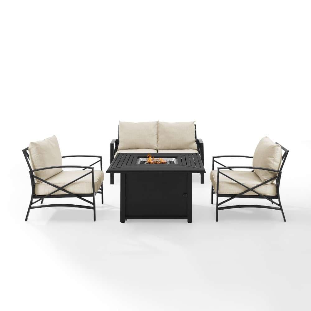 Crosley Furniture - Kaplan 4Pc Outdoor Metal Conversation Set W-Fire Table Oatmeal-Oil Rubbed Bronze - Loveseat, Dante Fire Table, and 2 Arm Chairs - KO60037BZ-OL veiw 9