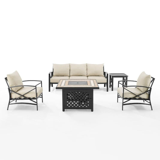 Crosley Furniture - Kaplan 5 Piece Outdoor Sofa Set With Fire Table Oatmeal/Oil Rubbed Bronze - Sofa, Side Table, Fire Table, & 2 Chairs - KO60034BZ-OL veiw 2