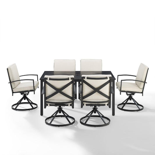 Crosley Furniture - Kaplan 7 Piece Outdoor Dining Set Oatmeal/Oil Rubbed Bronze - Table & 6 Swivel Chairs - KO60022BZ-OL veiw 2