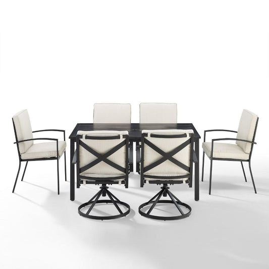 Crosley Furniture - Kaplan 7 Piece Outdoor Dining Set Oatmeal/Oil Rubbed Bronze - Table, 4 Swivel Chairs, & 2 Regular Chairs - KO60024BZ-OL veiw 2