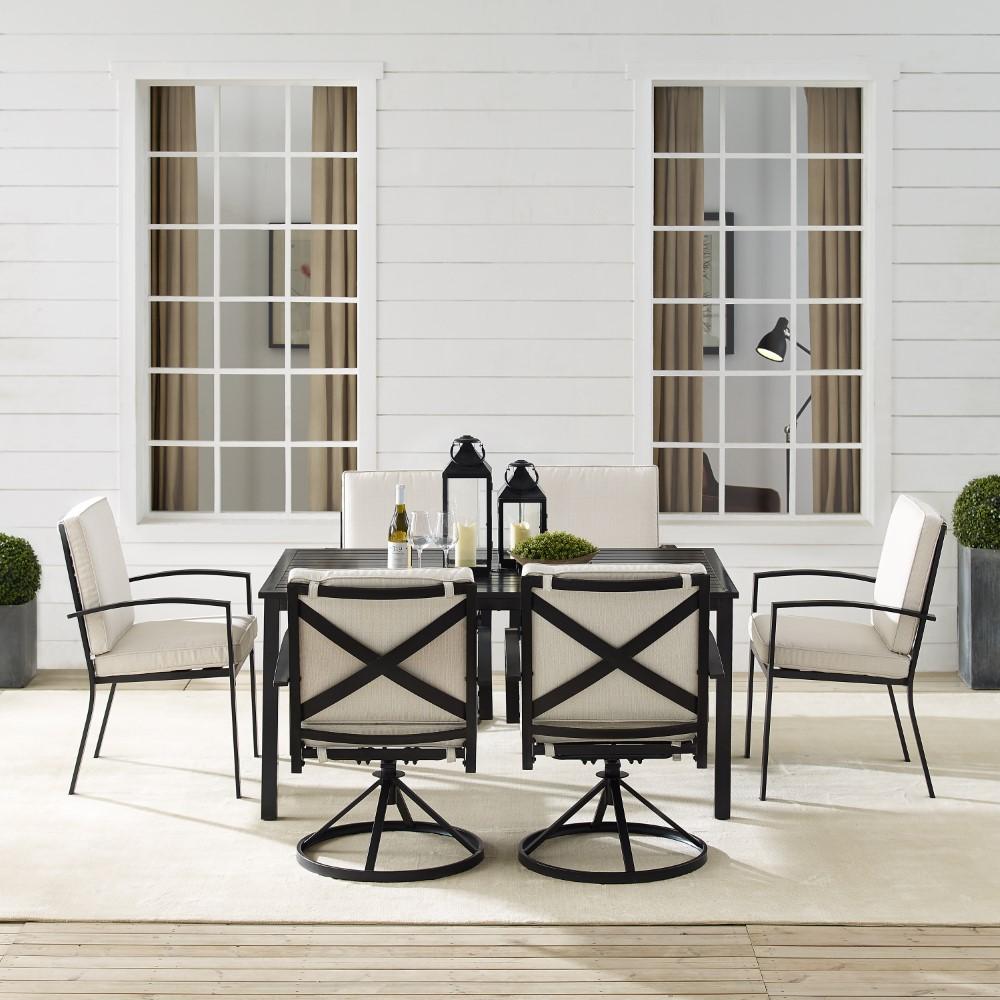 Crosley Furniture - Kaplan 7 Piece Outdoor Dining Set Oatmeal/Oil Rubbed Bronze - Table, 4 Swivel Chairs, & 2 Regular Chairs - KO60024BZ-OL veiw 9