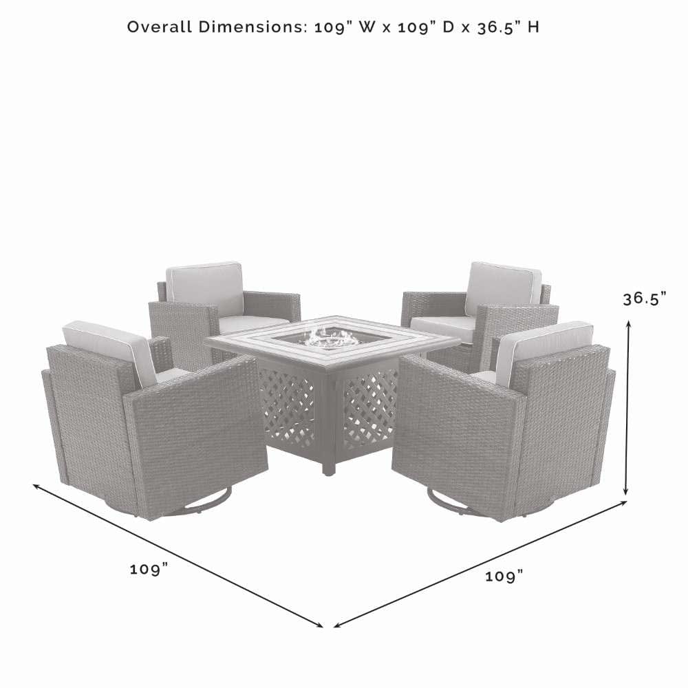 Crosley Furniture - Palm Harbor 5Pc Outdoor Wicker Conversation Set W-Fire Table Sand-Brown - Tucson Fire Table and 4 Swivel Rocking Chairs - KO70600BR-SA veiw 9