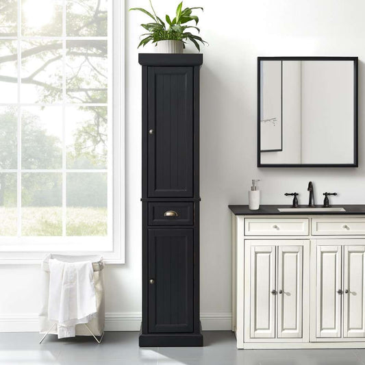 Crosley Furniture - Seaside Tall Linen Cabinet Distressed Black - CF7019-BK veiw 2