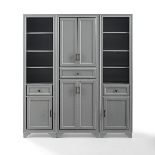 Crosley Furniture - Tara 3 Piece Pantry Set Distressed Gray - Pantry & 2 Linen Cabinets - KF33006GY veiw 2