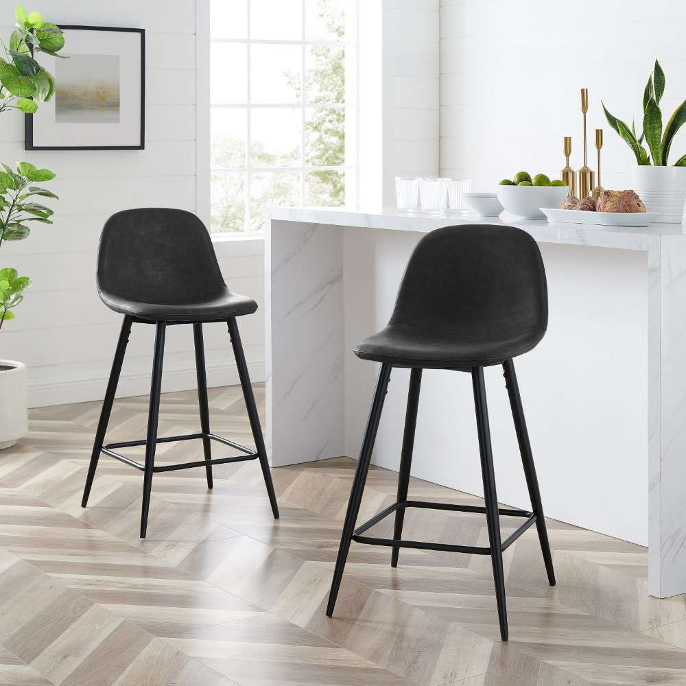 Crosley Furniture - Weston 2Pc Counter Stool Set Distressed Black/Matte Black (Set of 2) - CF501625-BK veiw 6