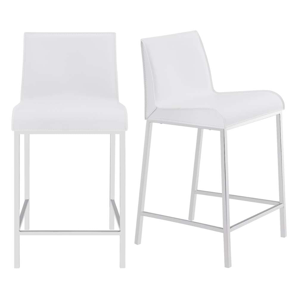 Euro Style - Cam-C Counter Stool In White With Polished Stainless Steel Legs (Set of 2) - 15202WHT veiw 6