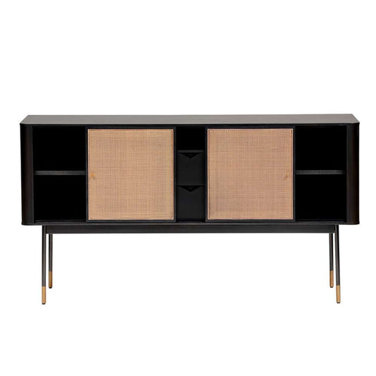 Euro Style - Miriam 59in Sideboard in Black with Natural Wicker - 94216BLK veiw 2