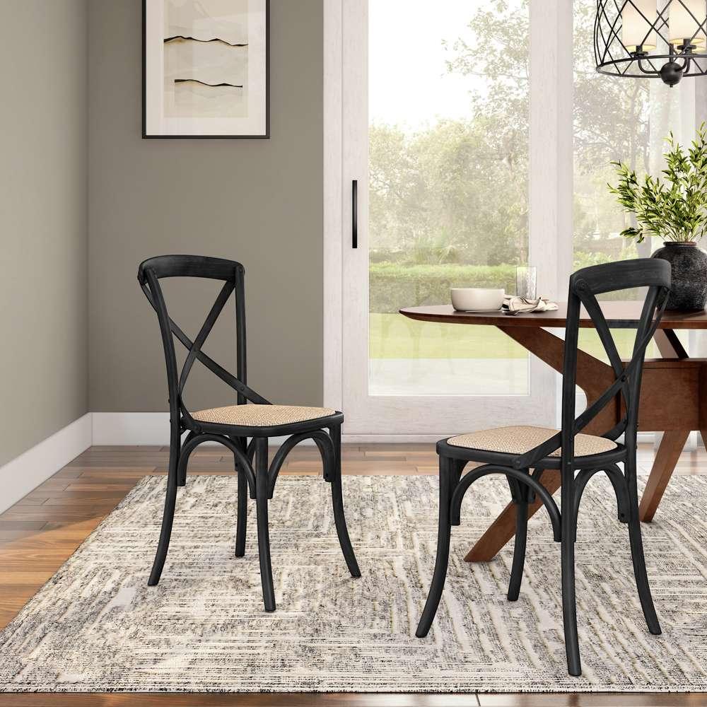 Euro Style - Neyo Side Chair in Black with Natural Rattan Seat (Set of 2) - 08196BLK veiw 8
