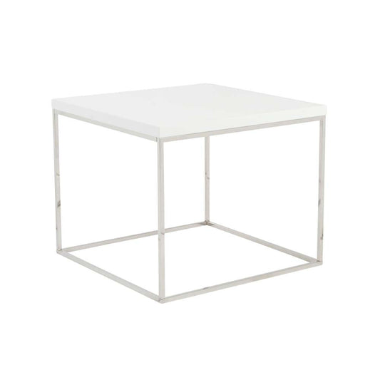 Euro Style - Teresa Square Side Table in White with Polished Stainless Steel Base - 09802WHT veiw 2