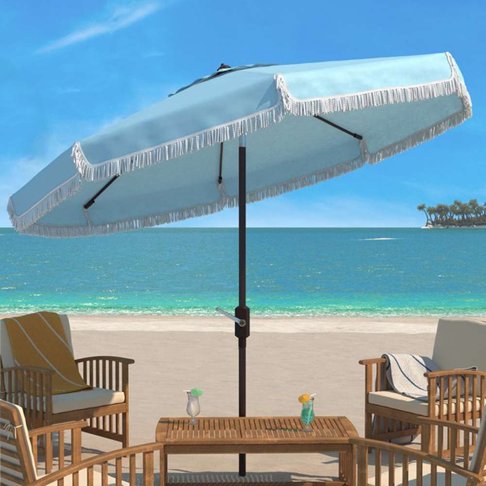 Safavieh - Fabia Fringe 9Ft Crank Umbrella - Baby Blue - White - PAT8008U veiw 2