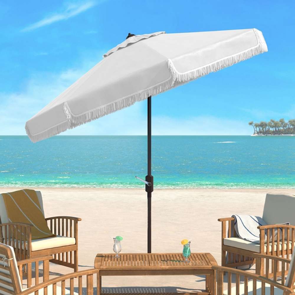 Safavieh - Fabia Fringe 9Ft Crank Umbrella - White - White - PAT8008C veiw 1