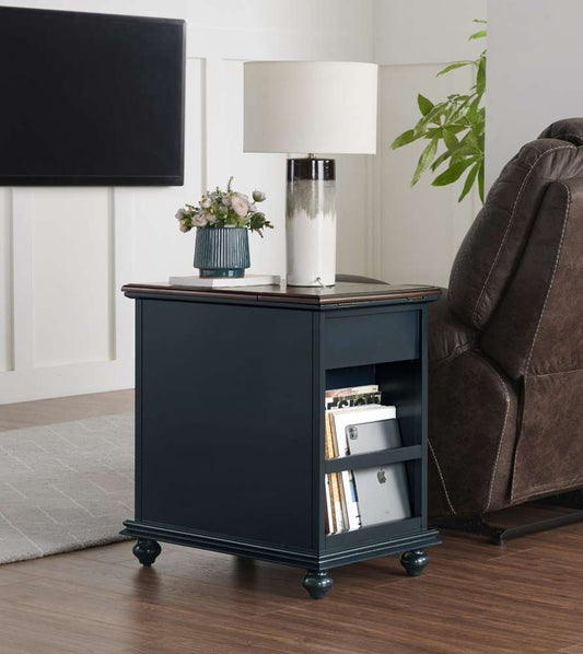 Martin Svensson Home - Elegant Chairside Table with Power, Catalina Blue with Coffee Walnut Top - 810076 veiw 2