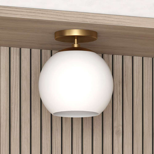 Hudson & Canal - Bartlett 9in Wide Semi Flush Mount with Glass Shade in Brass/White Milk - SF0791 veiw 2