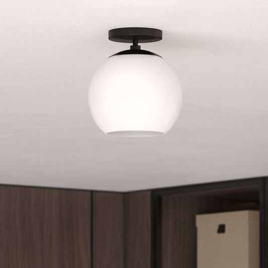Hudson & Canal - Bartlett 9in Wide Semi Flush Mount with Glass Shade in Matte Black/White Milk - SF0788 veiw 2