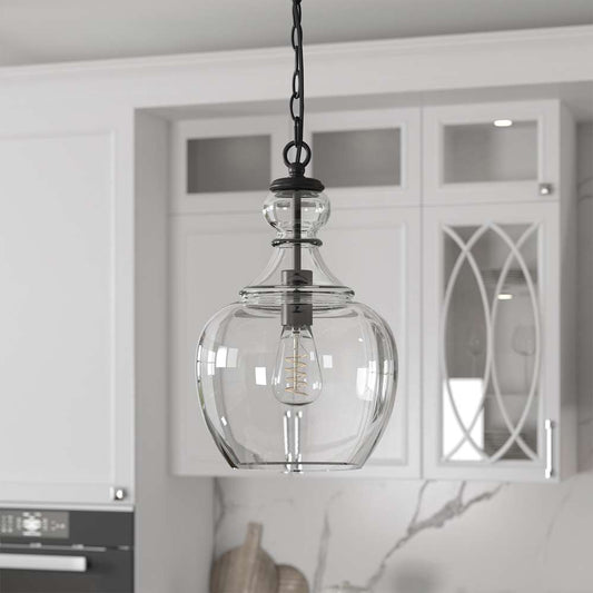 Hudson & Canal - Verona 11in Wide Pendant with Glass Shade in Blackened Bronze/Clear - PD0273 veiw 2