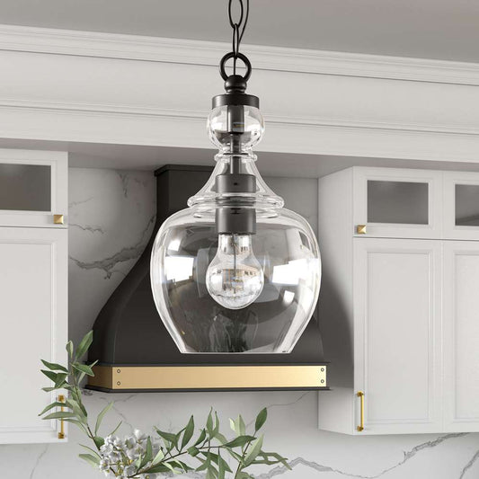 Hudson & Canal - Verona 7in Wide Pendant with Glass Shade in Blackened Bronze/Clear - PD1074 veiw 2