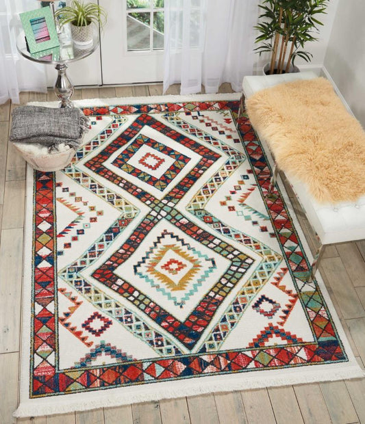 Nourison - Navajo NAV02 White Multicolor 53in x 76in Area Rug - NAV02-99446401359_CLOSEOUT veiw 2
