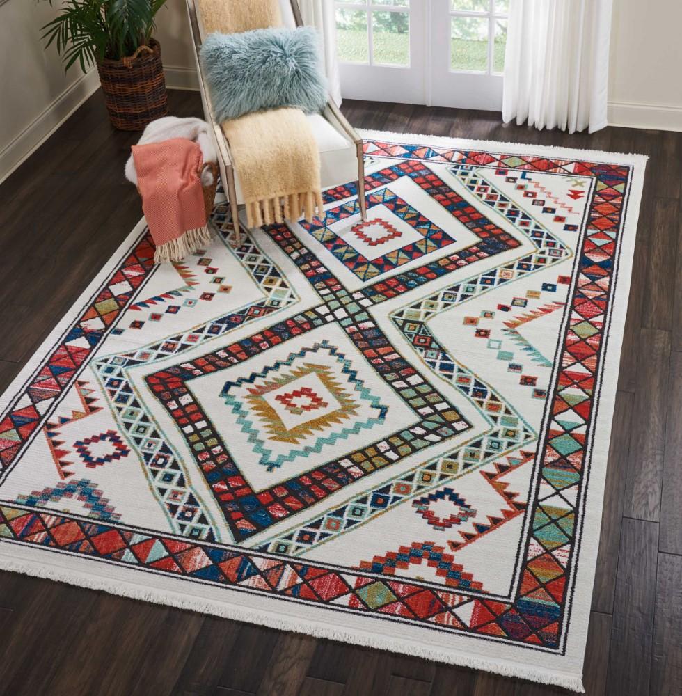 Nourison - Navajo NAV02 White Multicolor 93in x 13 Oversized Rug - NAV02-99446401410_CLOSEOUT veiw 2