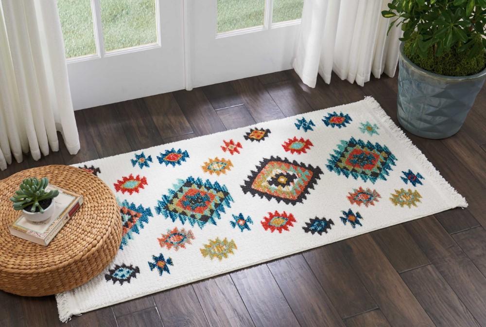 Nourison - Navajo 22in x 43in White Southwestern Tribal Area Rug - NAV07-99446401892_CLOSEOUT veiw 2