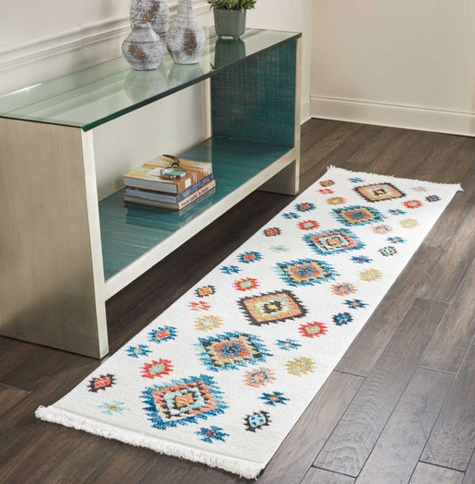 Nourison - Navajo NAV07 White 22in x 79in Hallway Rug - NAV07-99446401908_CLOSEOUT veiw 2