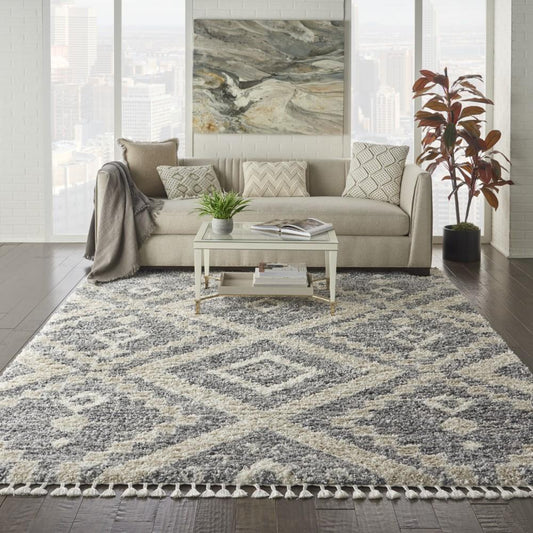 Nourison - Oslo Shag OSL02 710in x 106in Large Charcoal Bone Scandinavian Shag Rug - OSL02-99446711243 veiw 2