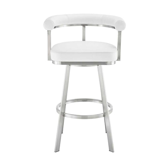 Armen Living - Nolagam Swivel Counter Stool in Brushed Stainless Steel with White Faux Leather - 840254335622 veiw 2