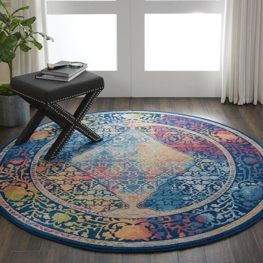 Nourison - Ankara Global ANR04 Blue Multicolor 4 x Round Boho Area Rug - ANR04-99446456694_CLOSEOUT veiw 2