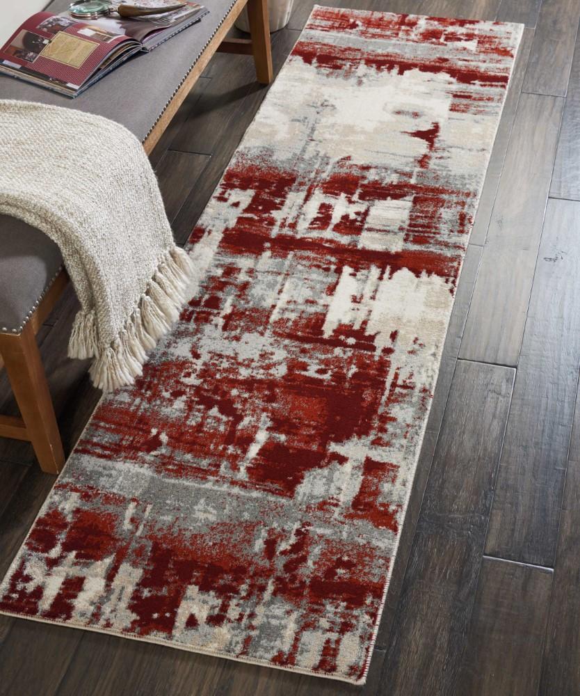 Nourison - Maxell MAE14 White and Red 22in x 76in Hallway Rug - MAE14-99446082305 veiw 2