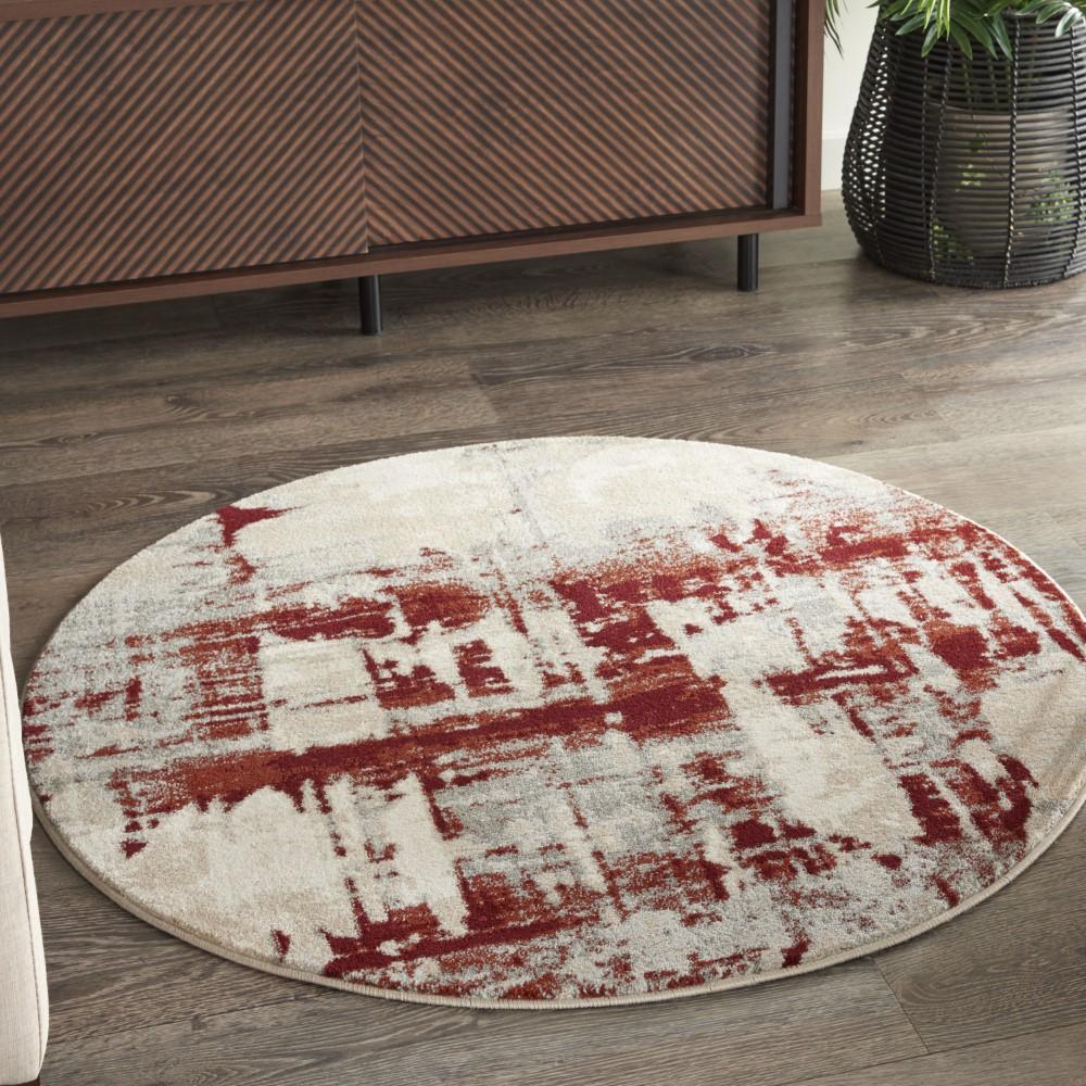 Nourison - Maxell MAE14 White and Red 310in Round Area Rug - MAE14-99446801364 veiw 2