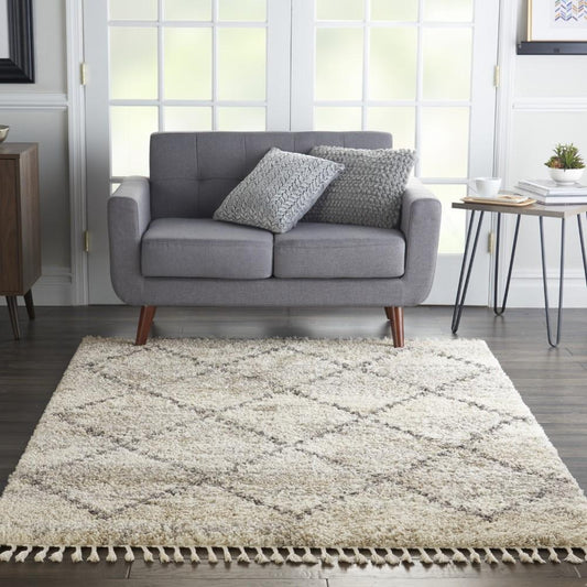 Nourison - Oslo Shag OSL01 53in x 79in Ivory and Bone Scandinavian Shag Rug - OSL01-99446711045 veiw 2