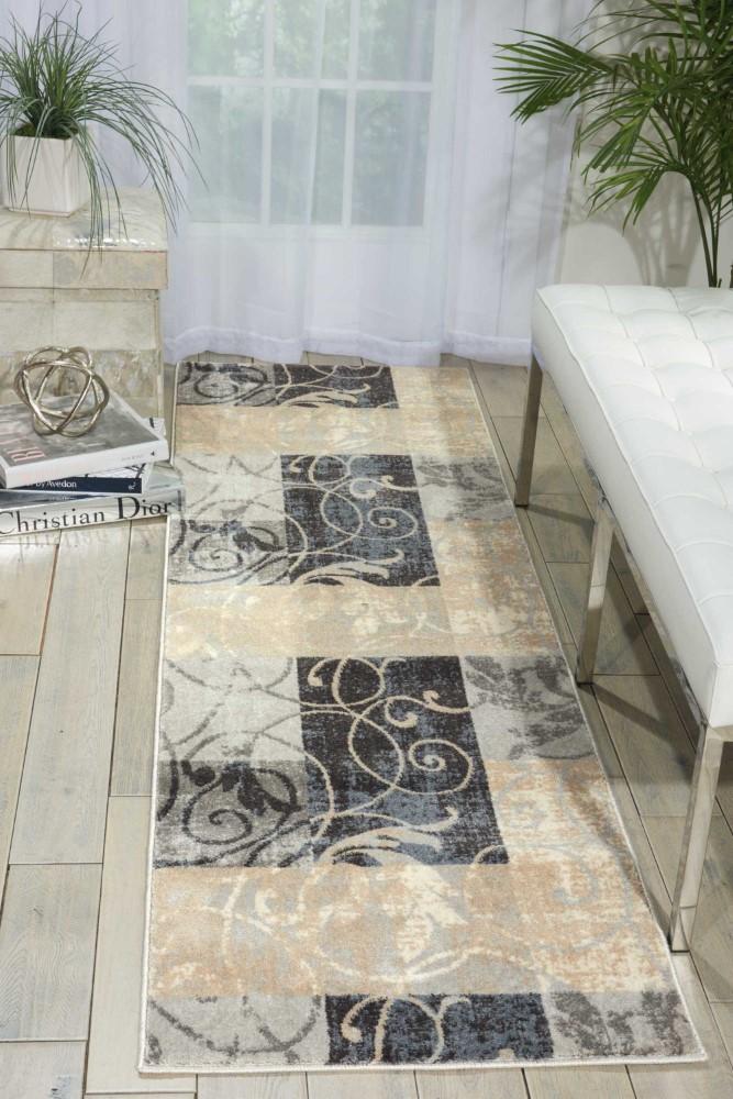 Nourison - Maxell MAE03 Black and Beige 22in x 76in Hallway Rug - MAE03-99446335067 veiw 2