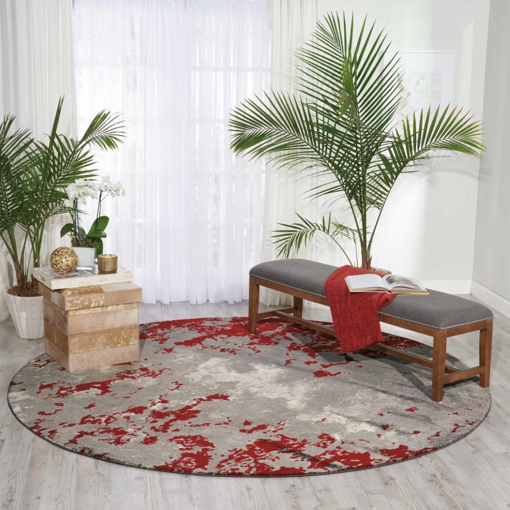 Nourison - Twilight TWI21 Bone and Red 8 x Round Large Rug - TWI21-99446358257 veiw 3