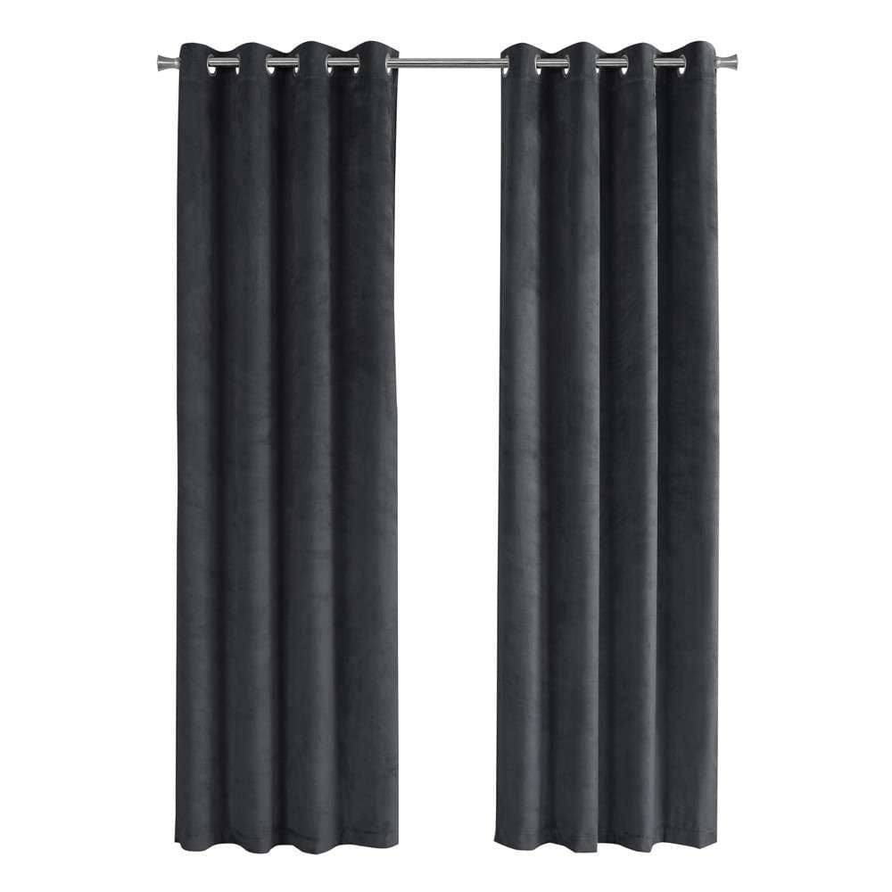 Monarch Specialties - Curtain Panel, 2Pcs Set, 54inW X 84inL, Room Darkening, Grommet, Living Room, Bedroom, Kitchen, Velvet, Polyester, Grey, Contemporary, Modern - I-9823 veiw 1