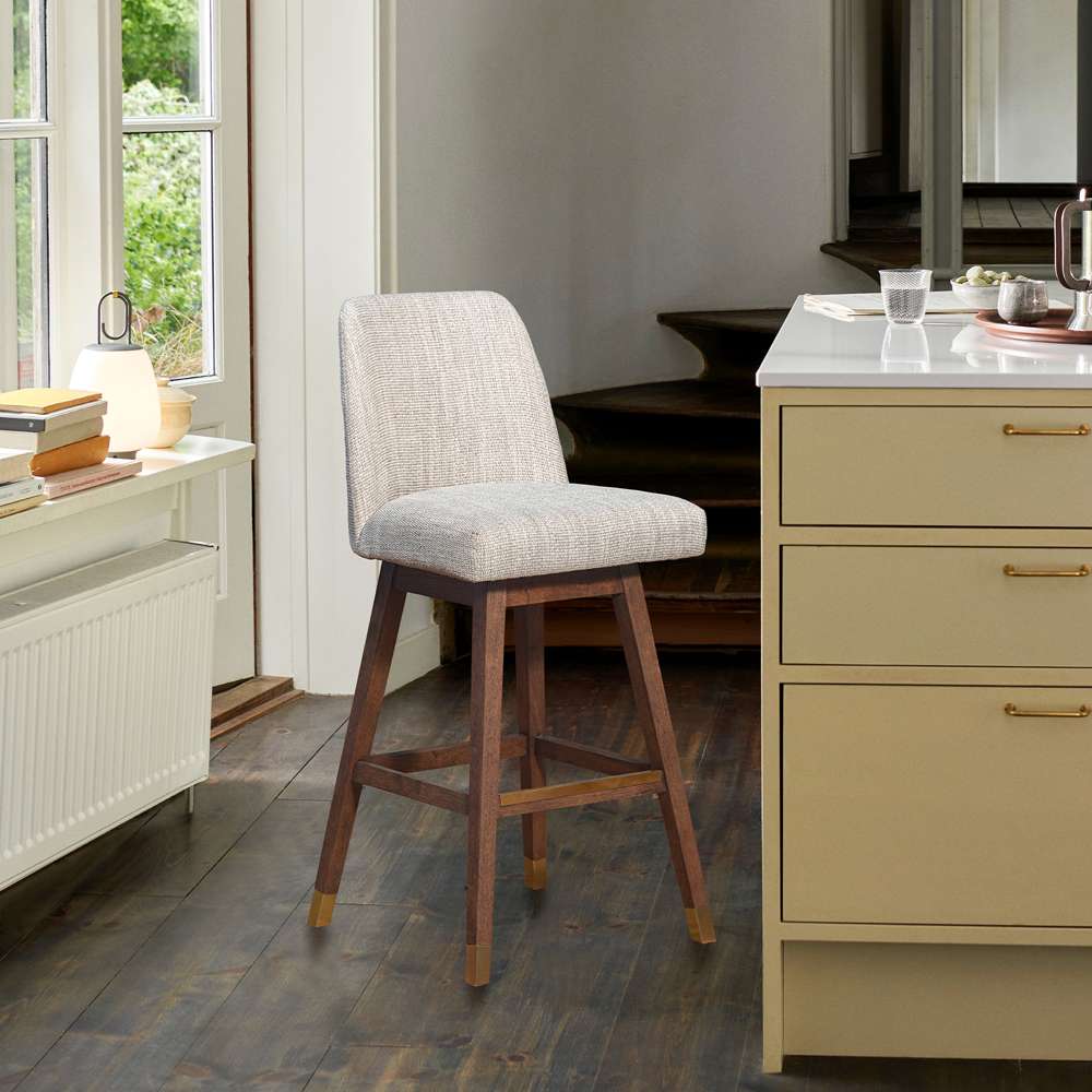 Armen Living - Amalie Swivel Bar Stool in Brown Oak Wood Finish with Beige Fabric - 840254332089 veiw 11