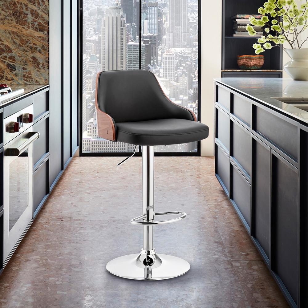 Armen Living - Asher Adjustable Black Faux Leather and Chrome Finish Bar Stool - LCARBAWABL veiw 10