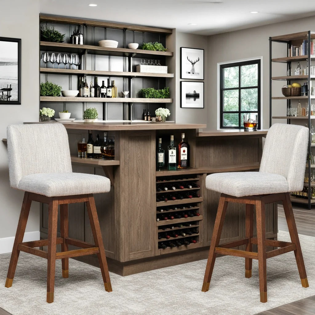 Armen Living - Basila Swivel Bar Stool in Brown Oak Wood Finish with Beige Fabric - 840254332188 view 10