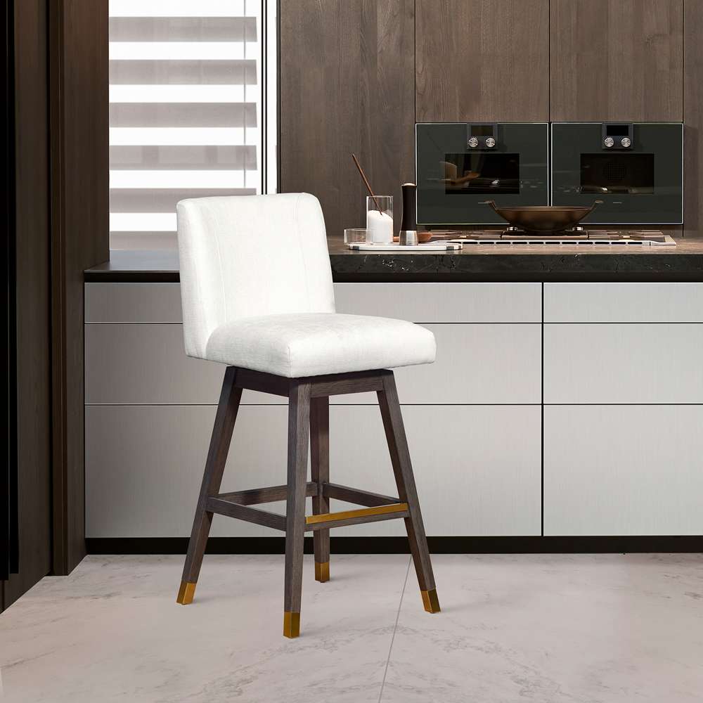 Armen Living - Basila Swivel Bar Stool in Grey Oak Wood Finish with Pearl Fabric - 840254332225 veiw 11