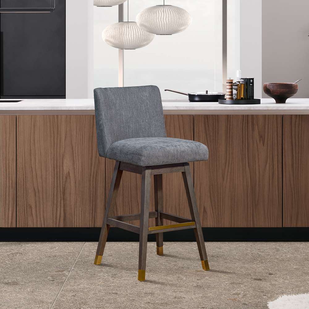 Armen Living - Basila Swivel Counter Stool in Grey Oak Wood Finish with Grey Fabric - 840254332232 veiw 11